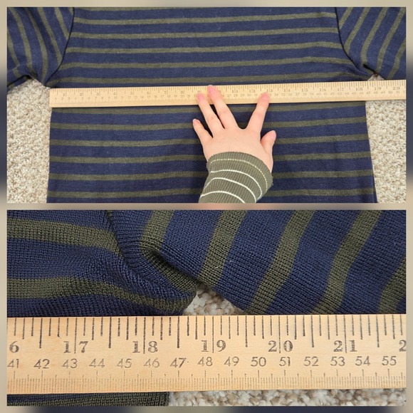 SNS Herning Wool Sweater Medium Naval Striped Navy Blue Green Crew Neck Denmark - Picture 6 of 6